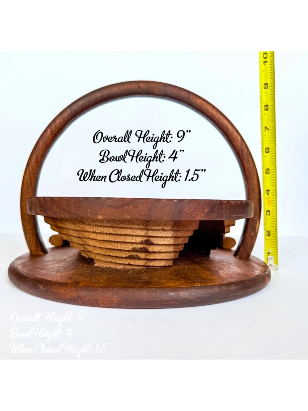 Whimsical Cottagecore Wooden Paisley Collapsible Trivet Fruit & Nut Basket Bowl